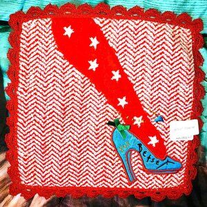 Vintage Betsey Johnson Red Star Tights Blue Dress Shoe Crochet Wash Cloth Towel